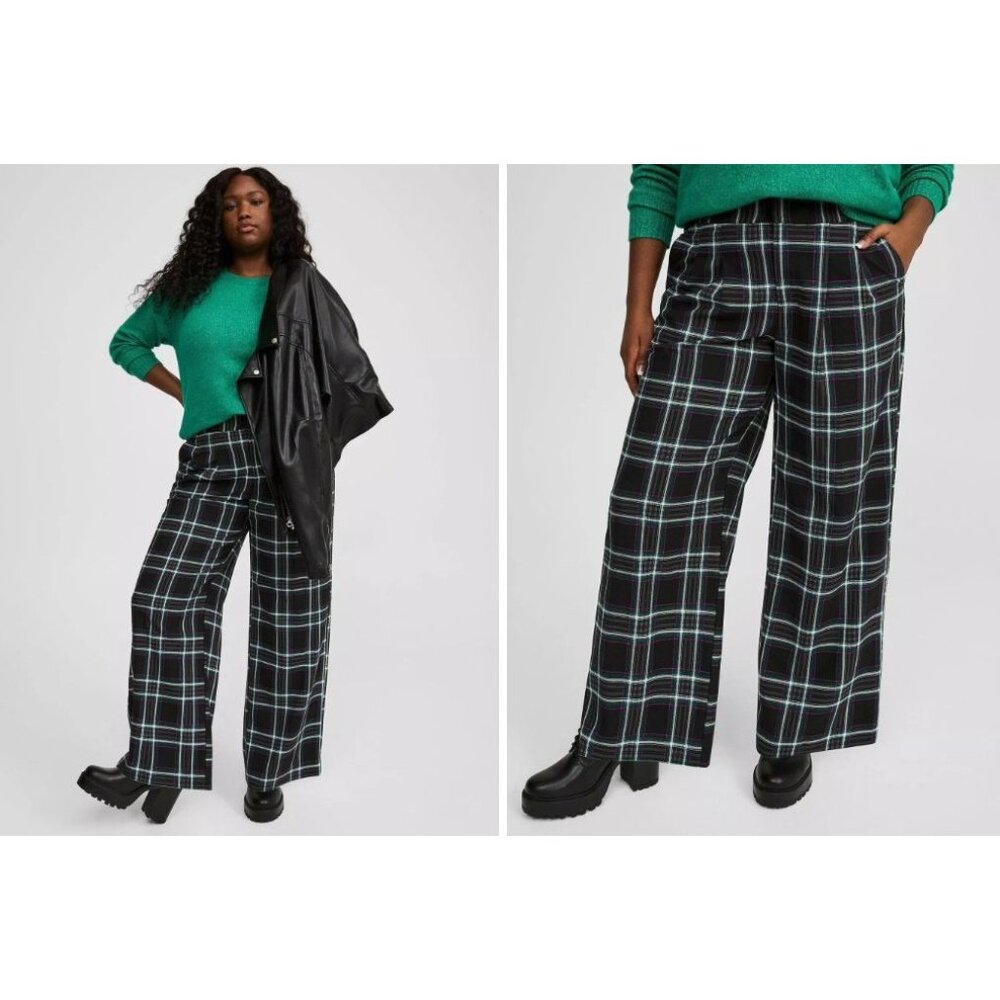 NEW Torrid Plus 24 Wide Leg Studio Crepe High Rise Pants‎ Delilah Plaid Trousers
